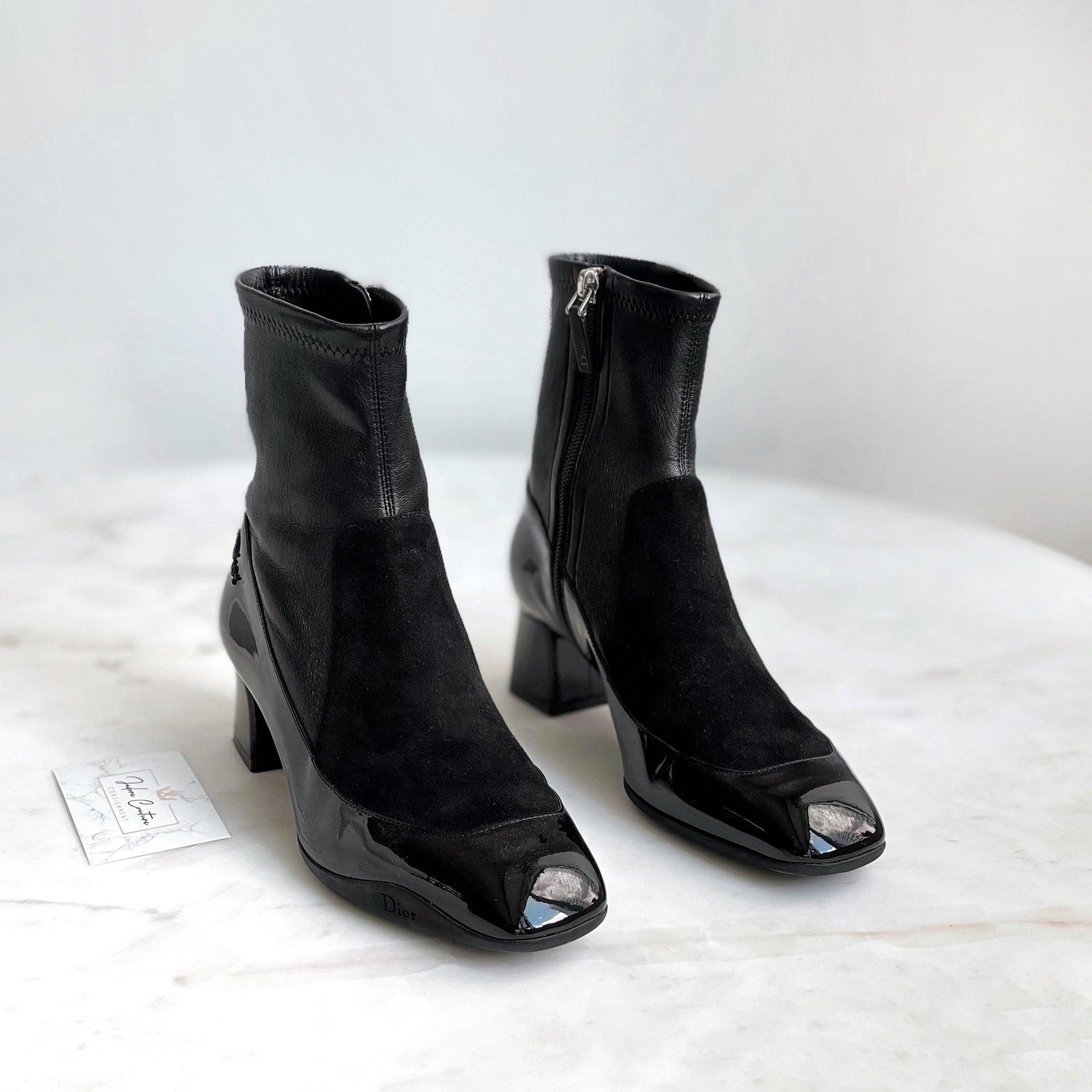 Dior Black Stretch Ankle Boots Women's Size 36.5 - Fashionable Pointed Toe Booties for Office, Party & Night Out