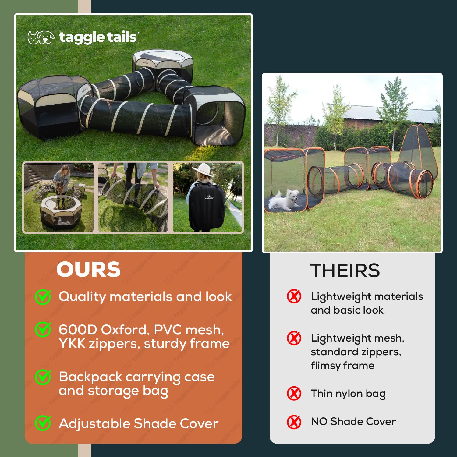 **Large Indoor-Outdoor Cat Playpen Enclosure – Durable Cat Tents & Tunnels for Cats, Dogs, Kittens, Puppies, Ferrets & Small Pets – Portable Catio, Condo & Play Area – Perfect for Home, Backyard & Travel**