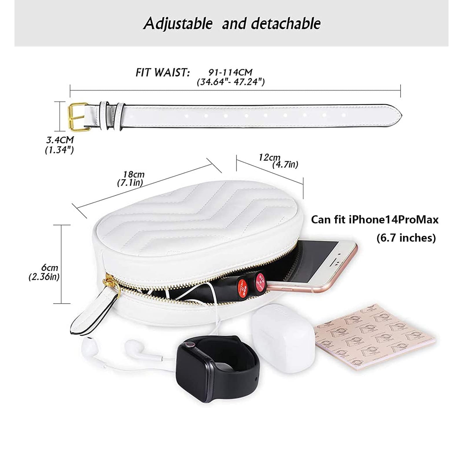 Geestock White Fanny Pack for Women - Waterproof Waist Bag, Stylish Bumbag for Travel, Party & Everyday Use | Perfect Gift for Her
