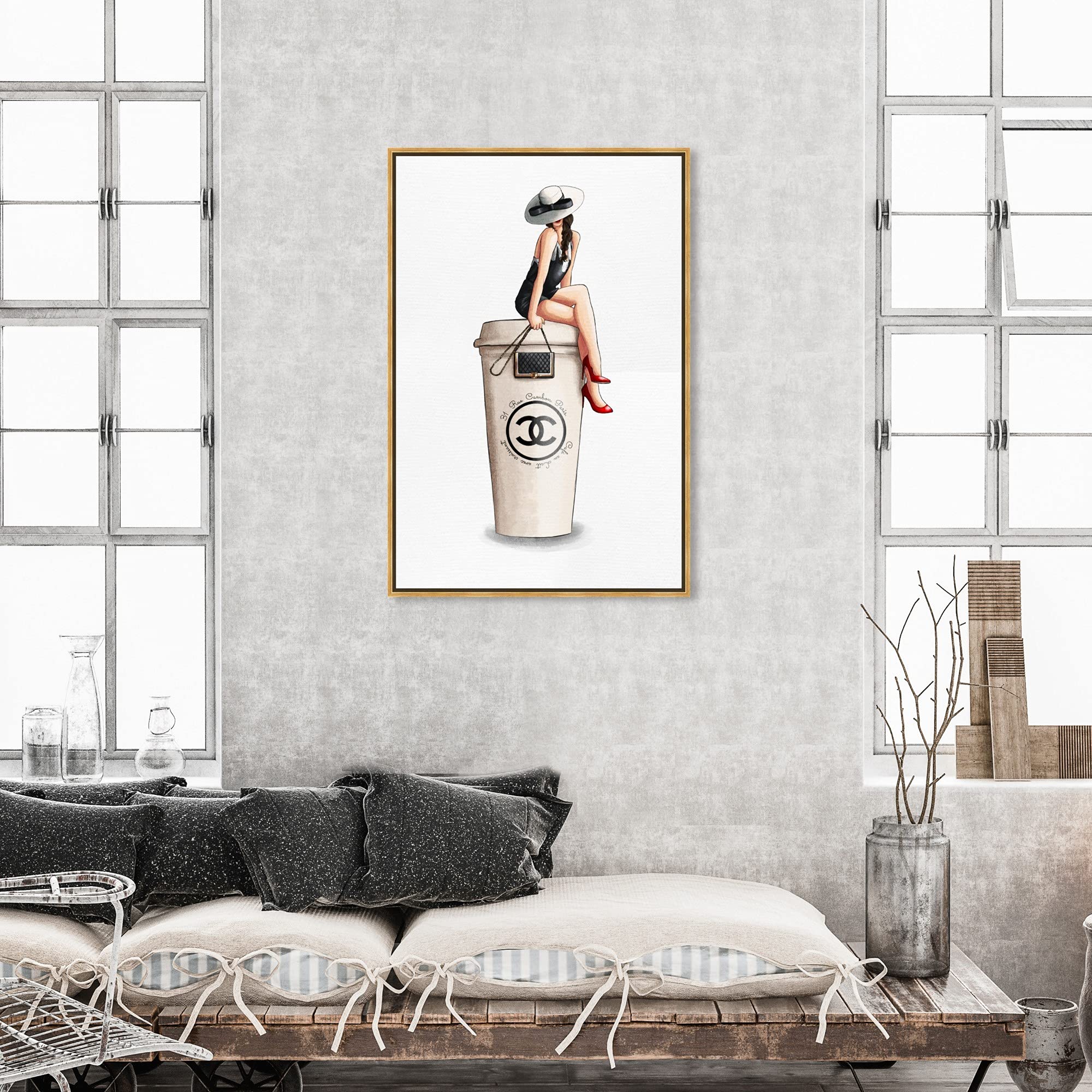 Oliver Gal Artist Co. Fashion Glam Wall Art Canvas Print - Handbags Cafe Au Lait Cambon Dark Home Decor - 30x45 Inches Gold Framed Artwork - Perfect for Living Room, Bedroom & Office Decor