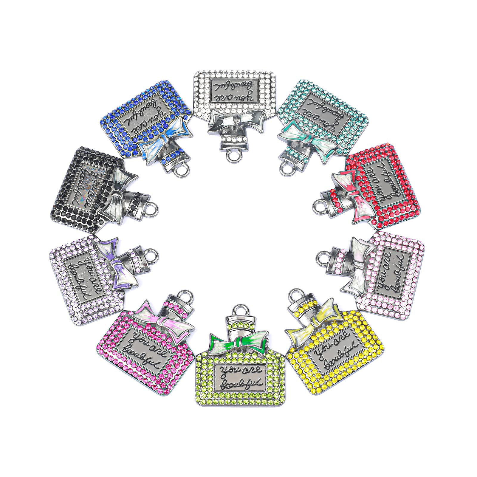 10PCS Rhinestone Perfume Bottle Charms - EllyBling Fashion Alloy Jewelry Charms for DIY Bracelets, Necklaces & Keychains - Perfect for Jewelry Making, Crafting & Gift Giving