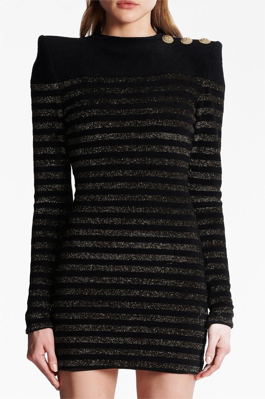 CARLIN JERSEY STRIPE LONG SLEEVE MINI DRESS IN BLACK | Women's Fashion Casual Dress for Party, Date Night & Office Wear