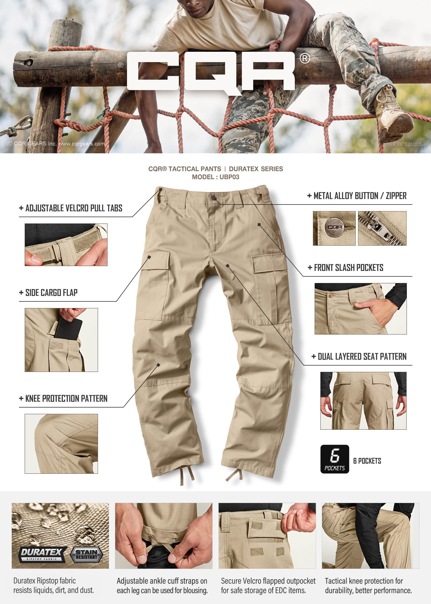 CQR Men's Tactical Cargo Pants - Water Resistant Ripstop Military Pants for Outdoor Hiking, Camping & Work - Durable Combat Pants for Tactical Training, Hunting & Adventure Activities