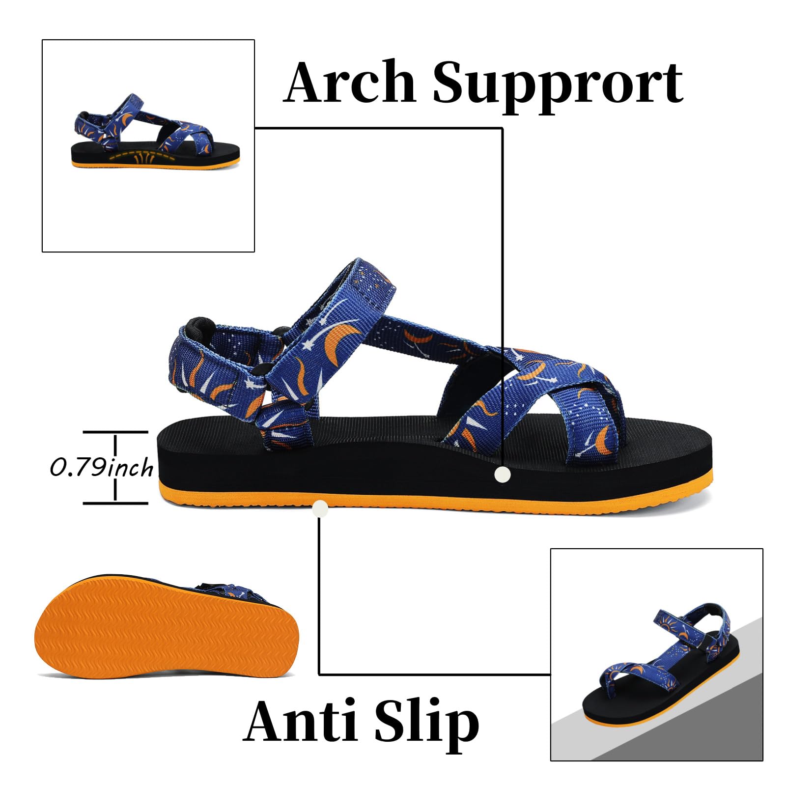 **Women's Sport Walking Sandals with Arch Support & Adjustable Straps - Comfortable Platform Sandals for Height Increase - Perfect for Hiking, Beach & Casual Wear**