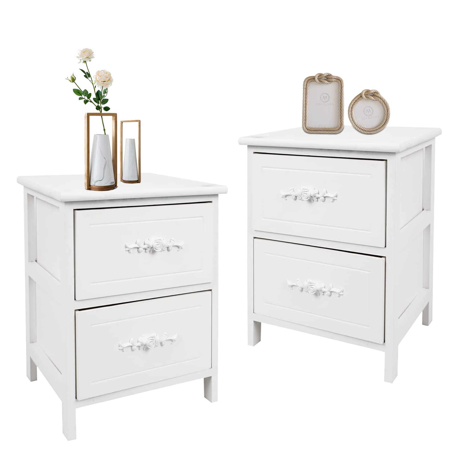 2-Piece Wooden Nightstand Set with 2 Drawers & Shelf - Compact Bedside Table for Small Spaces, College Dorm, Kids Room - Perfect for Bedroom Storage & Organization (Dark Walnut Finish)