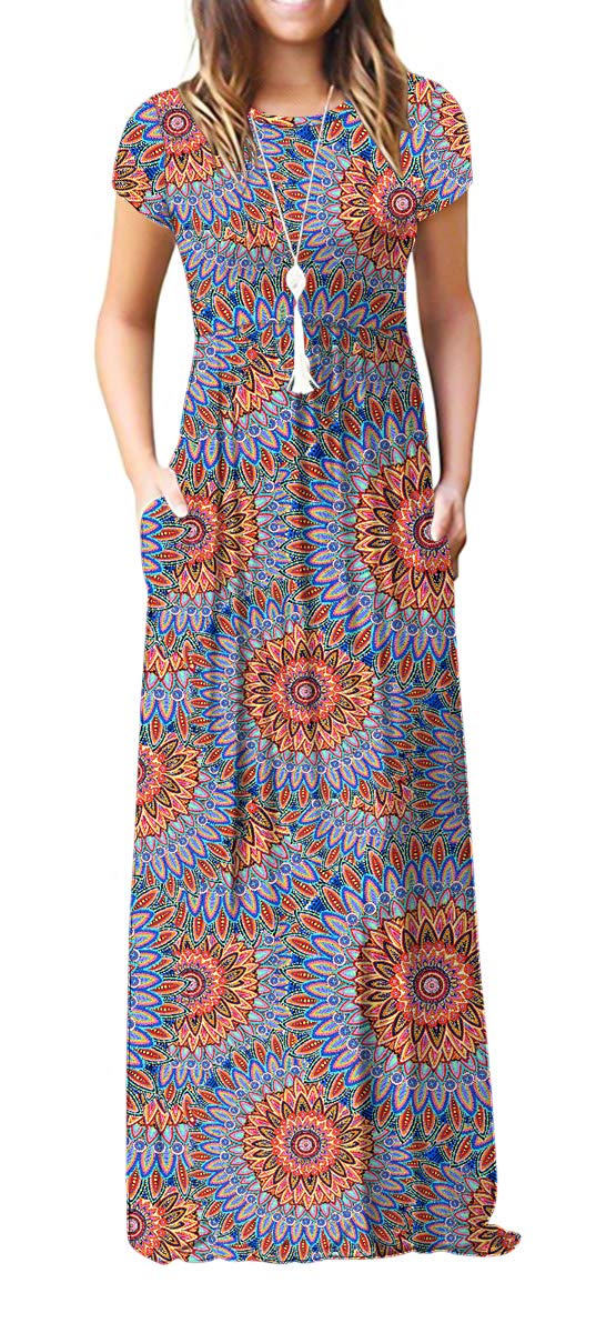 GRECERELLE Women's Summer Short Sleeve Maxi Dress Casual Long Dress with Pockets - Perfect for Beach, Vacation, and Everyday Wear