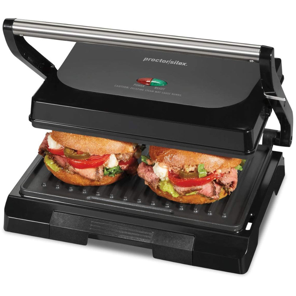 Proctor Silex 25440PSC 4-Serving Panini Press & Sandwich Maker - Compact Indoor Grill for Home, Kitchen, Dorm & Office Use