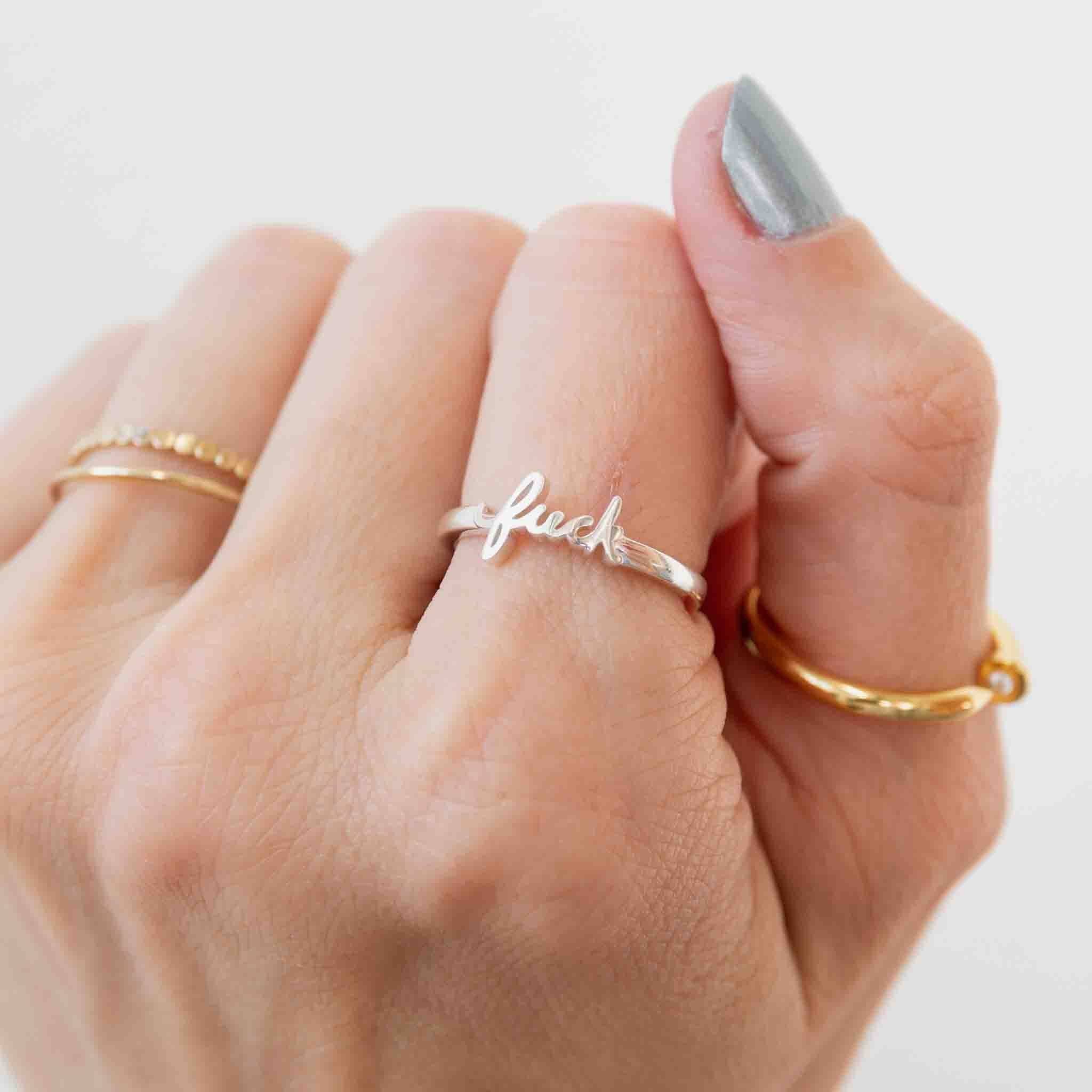 Fuck Script Ring - Edgy Gothic Punk Jewelry for Men & Women - Perfect for Rebellious Fashion, Biker Style & Alternative Outfits