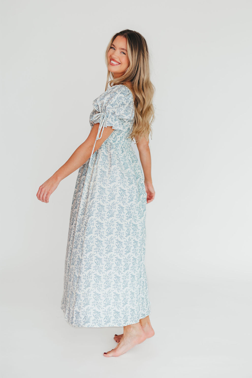 100% Cotton Savanna Steppe Midi Dress - Bump Friendly Maternity & Plus Size Blue Floral Dress for Women | Perfect for Summer Vacations, Beach Outings and Casual Wear