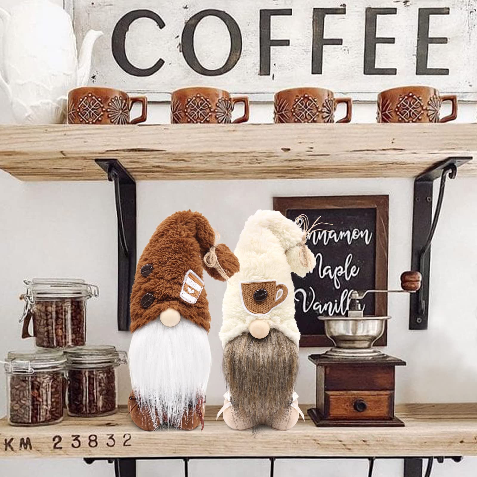 Coffee Gnomes Plush Set of 2 - Scandinavian Tomte Decor for Coffee Bar & Farmhouse