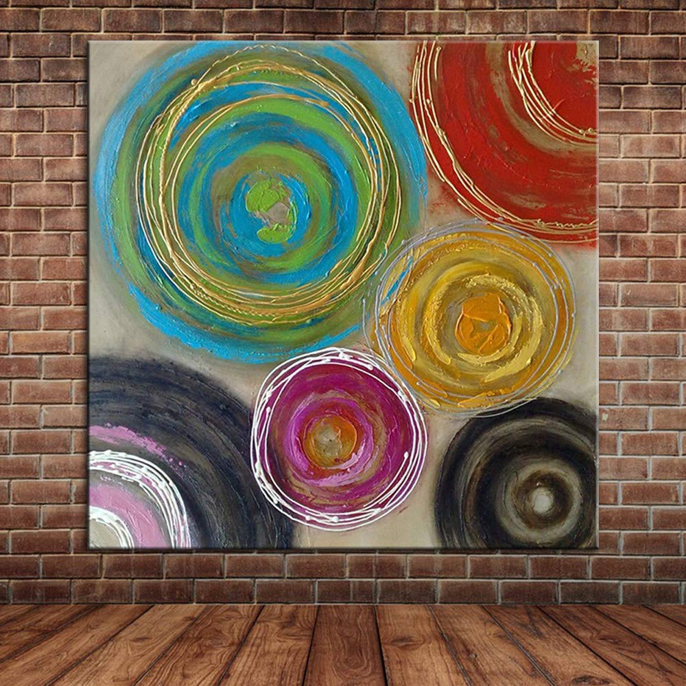 Hand Painted Oil Painting on Canvas - Colorful Spot Circles Abstract Art, 28x28 Inch Nordic Wall Decor for Living Room, Bedroom & Office | Modern Home Decor, Unframed Poster Artwork | Perfect for Boho, Scandinavian & Contemporary Interior Design