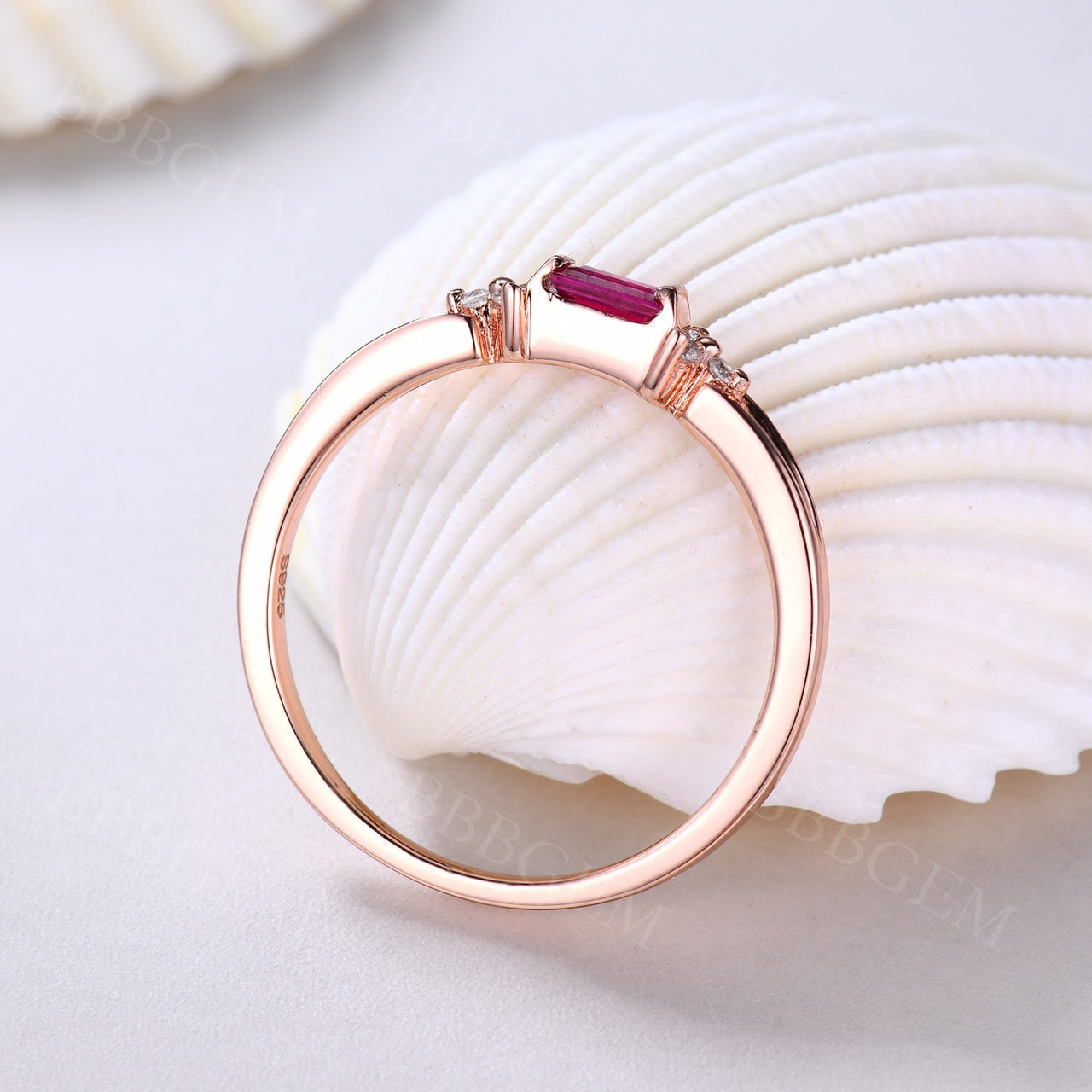 Rose Gold Engagement Ring with Baguette Ruby & Diamond Cluster - July Birthstone Wedding Band for Women, Antique Engraved Promise Ring, Split Shank Design | Perfect for Stacking, Anniversary Gifts & Bridal Jewelry