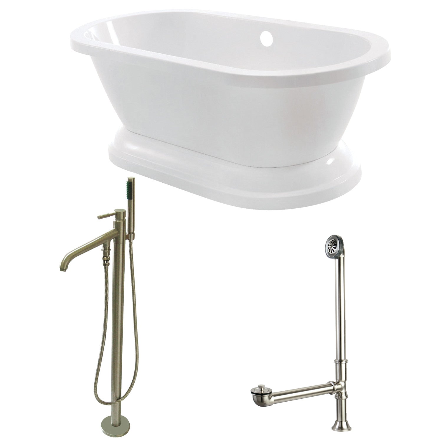 Aqua Eden 67 Inch Acrylic Oval Double-Ended Freestanding Bathtub with Faucet Combo - Glossy White & Brushed Nickel Finish - No Faucet Drillings - Perfect for Luxury Bathroom Spa Retreats and Modern Home Renovations