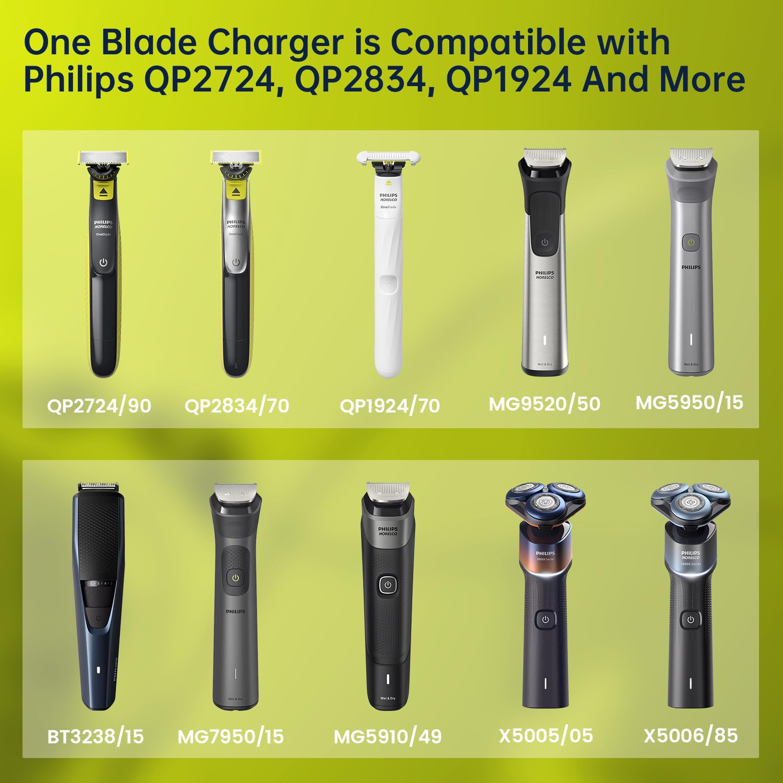 Original Philips One Blade QP2724 Replacement Charger Cord - Compatible with Philips Norelco One Blade 360, QP1924, QP2834, MG5910, Shaver 3600, 3900 & Beard Trimmer - 5V USB Charging Cable (2-Pack) - Perfect for Travel & Home Use
