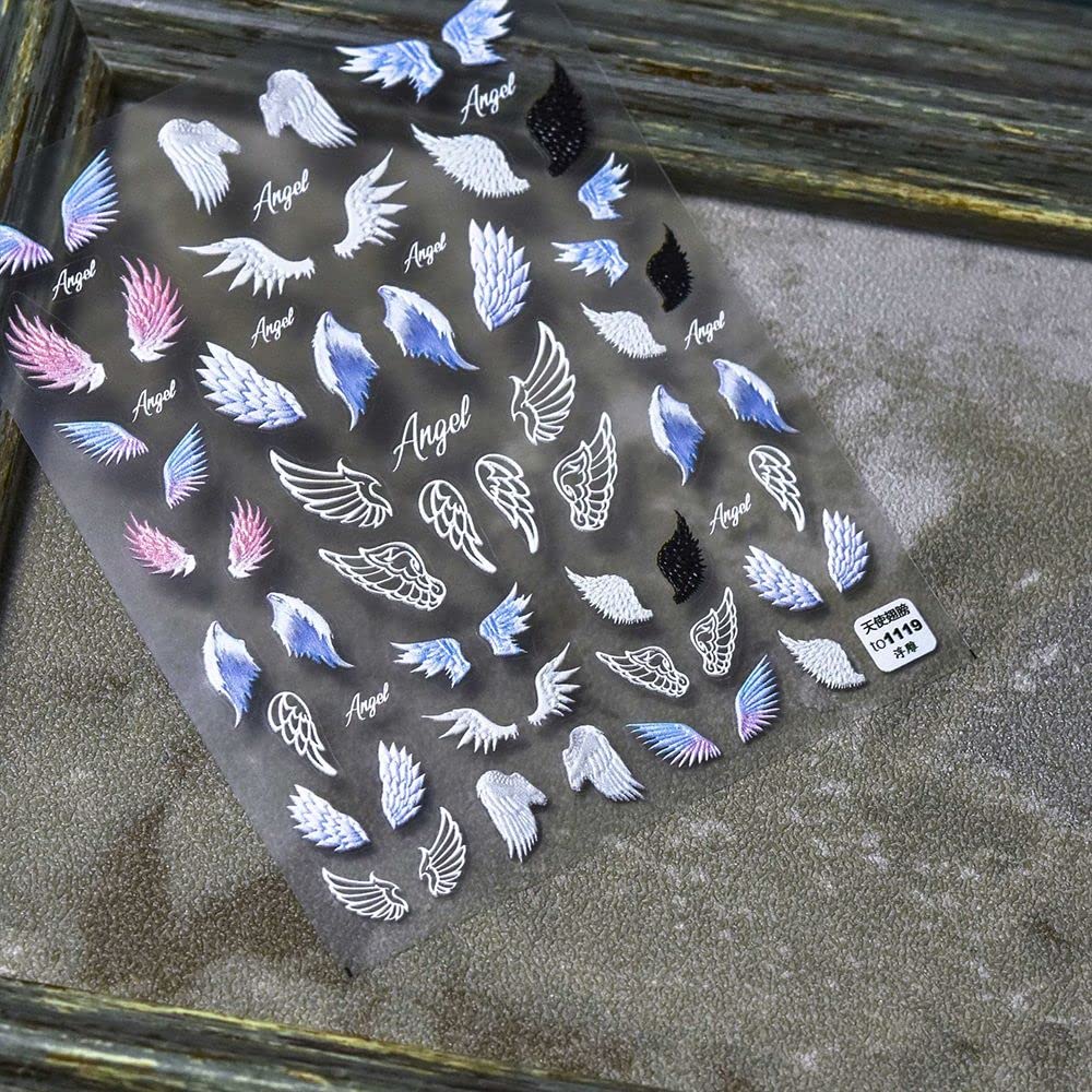 5D Creative Angel Wings Nail Art Stickers - Self-Adhesive Embossed Nail Decals for Women & Girls | Colorful Wing Designs for Parties, Weddings & Special Occasions