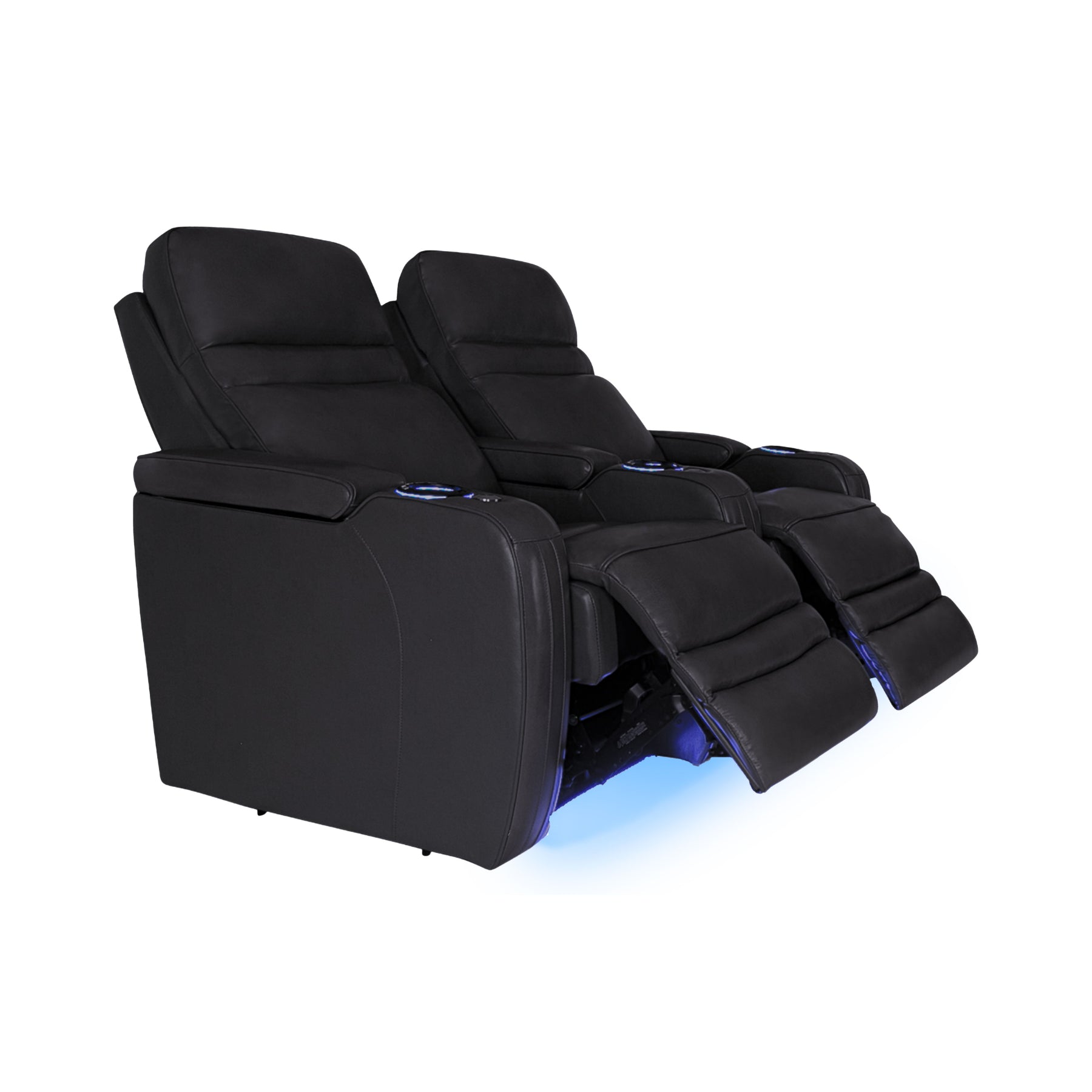 RowOne Double Recliner Sofa - Comfortable 2-Seater Reclining Loveseat for Living Room, Home Theater & Family Room - PU Leather Recliner Couch with Cup Holders and USB Charging Ports