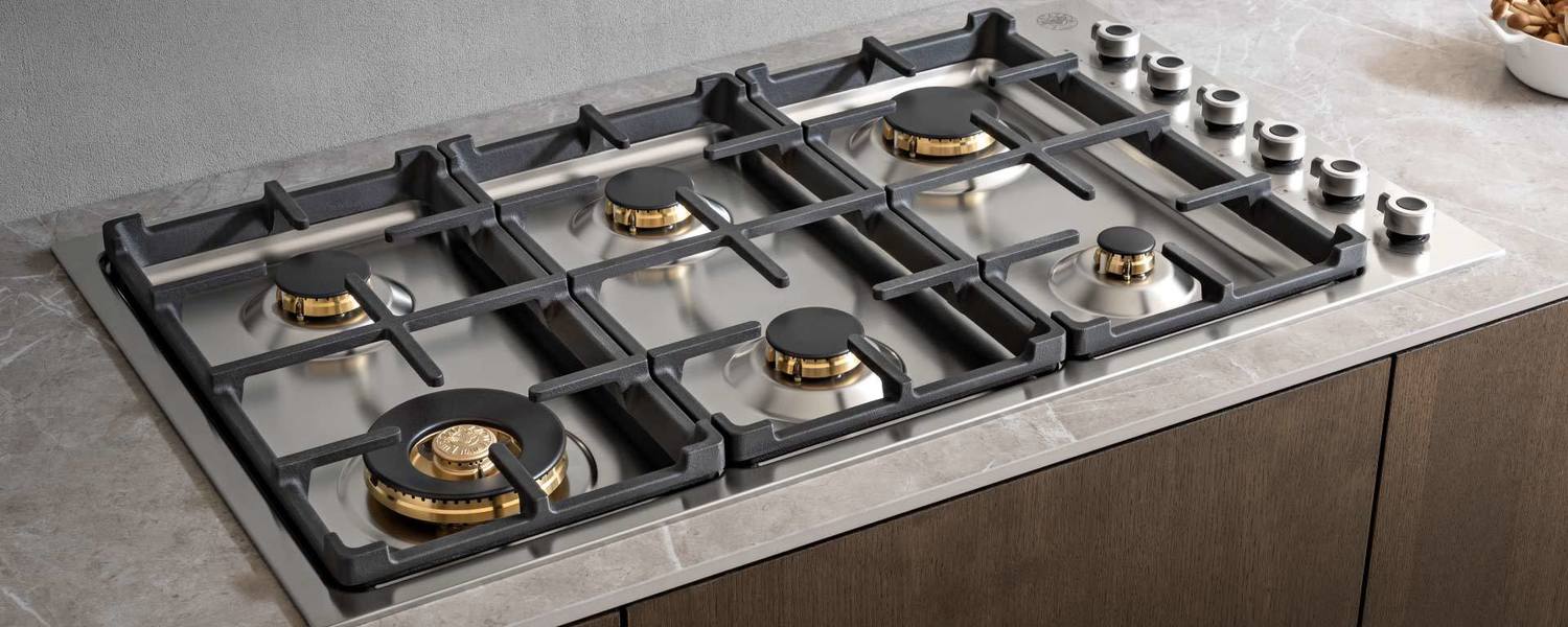 Bertazzoni PROF366QBXT 36-Inch Drop-In Gas Cooktop with 6 Brass Burners - Stainless Steel Professional Range for Home Kitchen & Gourmet Cooking