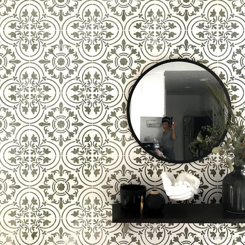 Palladium Tile Allover Stencil - Reusable DIY Wall Stencil for Home Decor, Bathroom, Kitchen Backsplash - Perfect for Painting Patterns on Walls, Floors, and Furniture