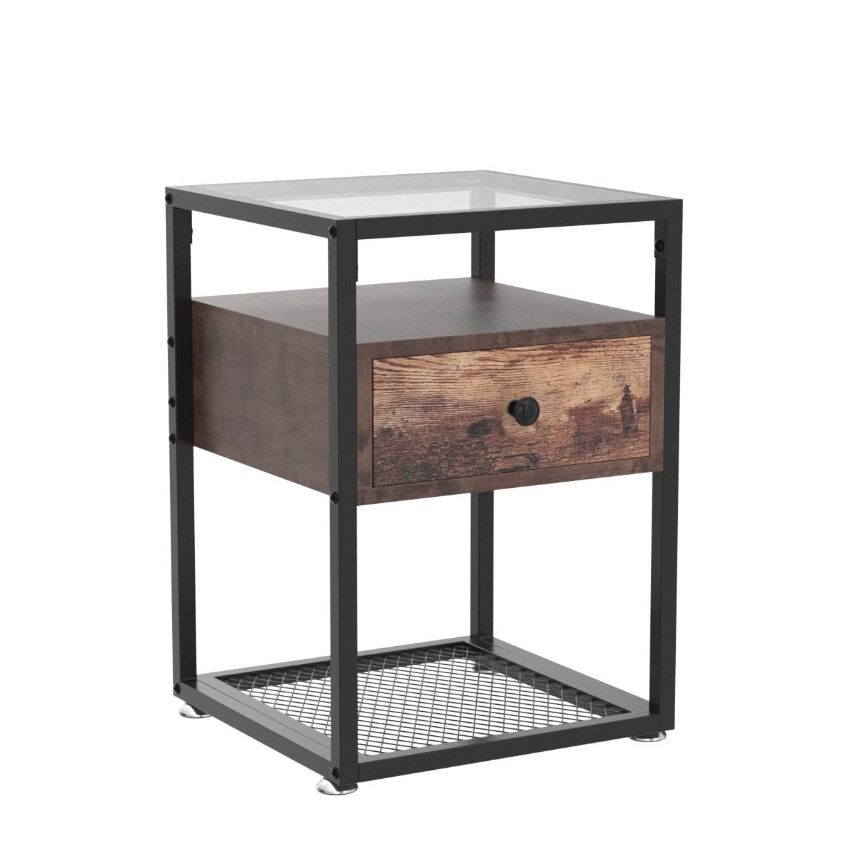 Modern Nightstand Set of 2 - Bedside Table with Glass Top & Storage Drawer, 66LB Capacity - Space-Saving End Table for Bedroom, Living Room, Lounge (Brown) | Perfect for Small Spaces, Guest Rooms & Apartment Living
