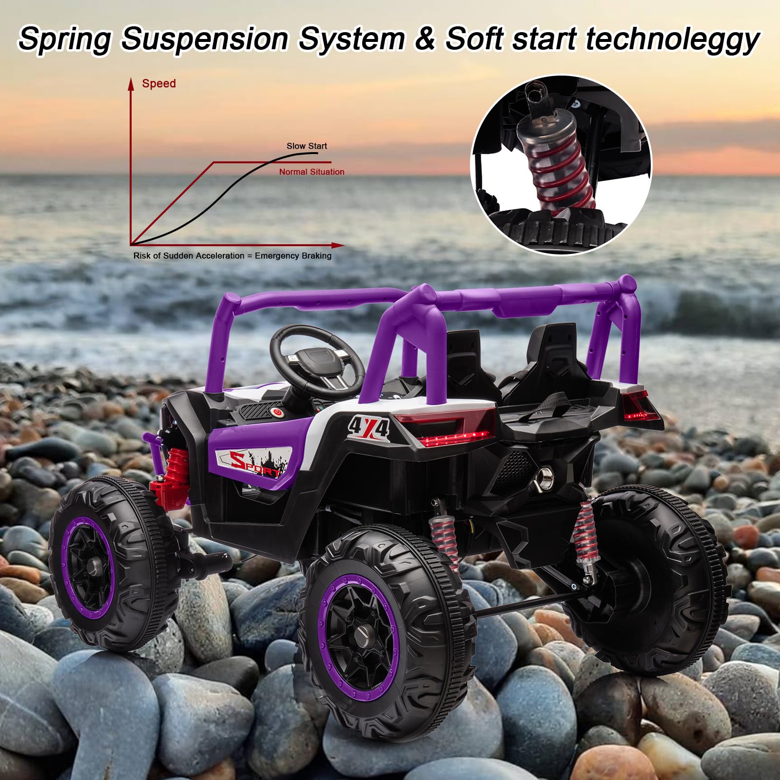 GARVEE 24V 2-Seater Kids Electric Ride-On Car - 4WD Off-Road UTV Toy with Remote Control, LED Lights, Bluetooth, 3 Speed Settings, Horn & Spring Suspension - Perfect for Outdoor Adventures, Backyard Play & Birthday Gifts