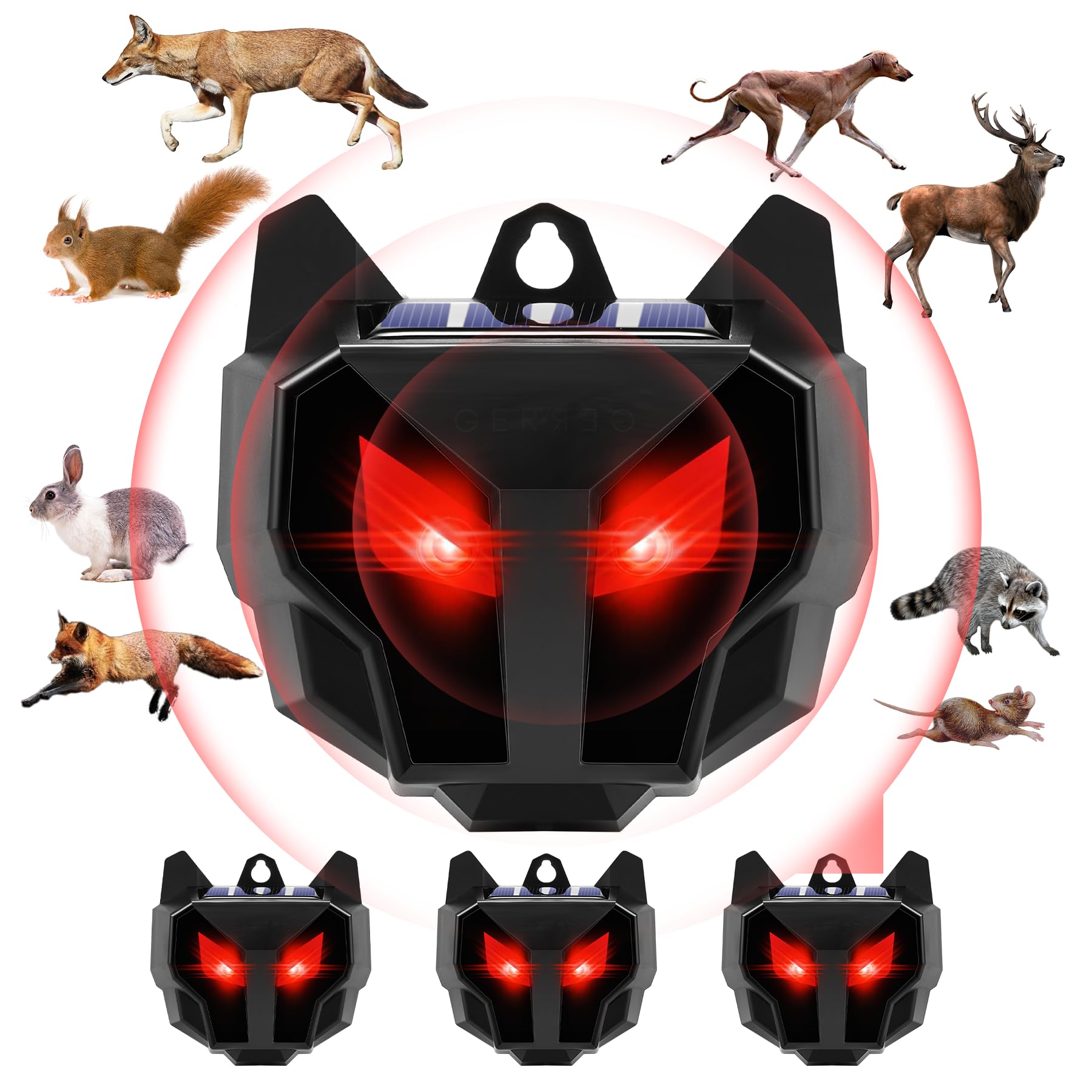 2024 Upgraded Solar-Powered Animal Repellent - 4 Pack Outdoor Pest Control for Raccoons, Coyotes, Deer & Skunks | Motion-Activated Predator Deterrent Lights for Chicken Coops, Farms, Gardens & Yards | Weatherproof & Eco-Friendly Solution for Protecting Crops & Livestock