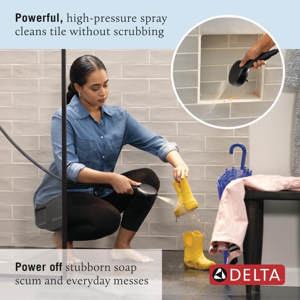 Delta Faucet ProClean Matte Black Hand Shower with Slide Bar - High Pressure Handheld Shower System for Bathroom & Spa Experience (Model 51584-BL) - Perfect for Relaxing Showers, Bathing Kids & Elderly Care