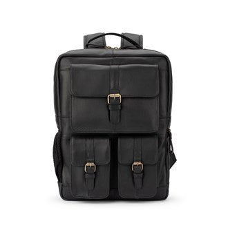 BP016 Square Leather Backpack for Women & Men - Stylish Black Genuine Leather School & Travel Backpack - Perfect for Work, College & Daily Commute