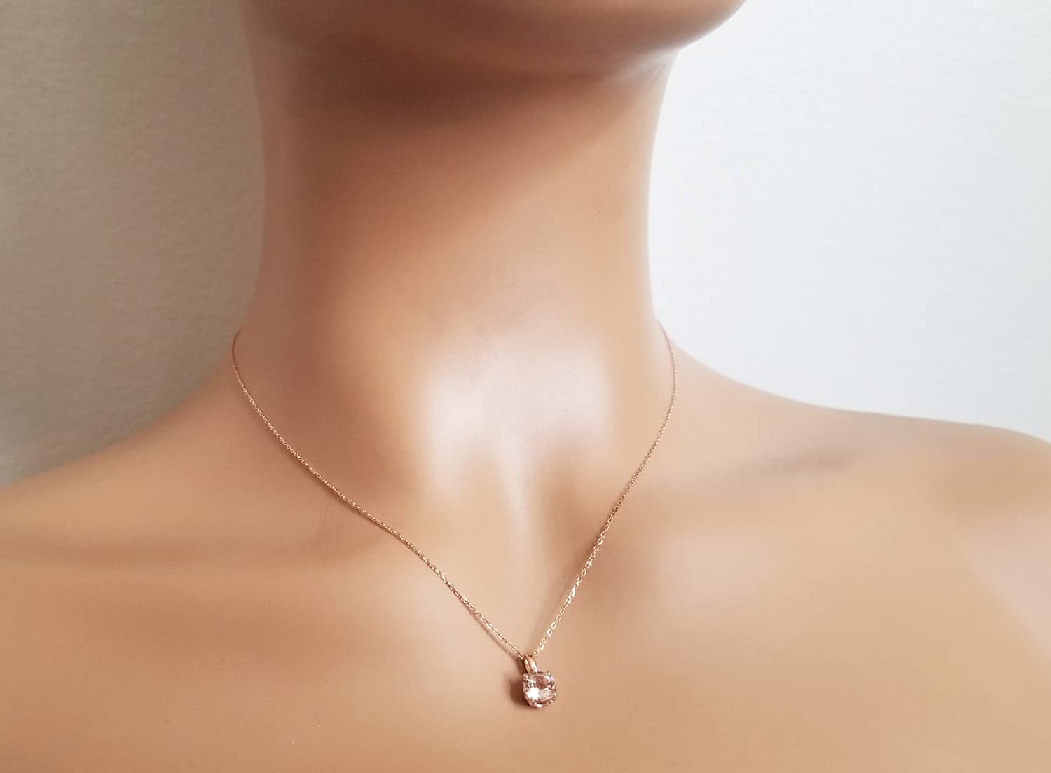 14K Rose Gold Morganite Pendant Necklace - 18 Inch Adjustable Chain, Dainty Elegant Jewelry for Women, Perfect for Valentine's Day, Anniversary & Special Occasion Gifts
