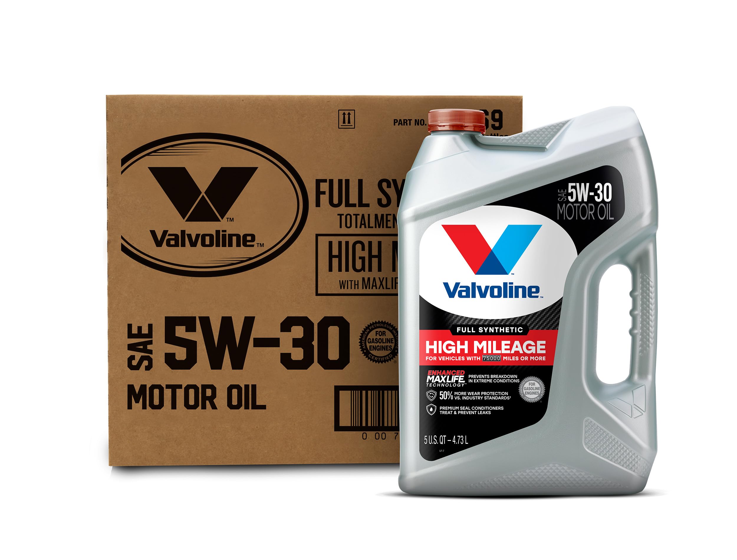 Valvoline Full Synthetic High Mileage 5W-30 Motor Oil with MaxLife Technology - 5 Quart (Case of 3 Pack) - Premium Engine Protection for Cars, Trucks & SUVs Over 75,000 Miles - Ideal for Highway Driving & Stop-and-Go Traffic
