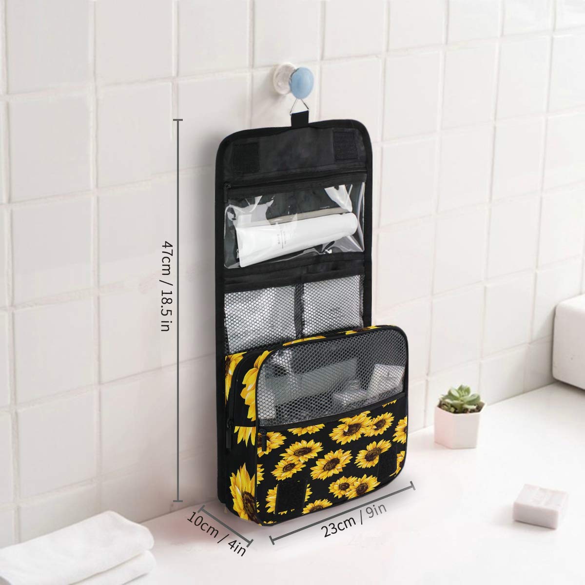 CaTaKu Tropical Sunflower Van Gogh Inspired Waterproof Cosmetic Bag - Multi-Functional Travel Toiletry Organizer for Men & Women - Perfect for Makeup, Skincare & Travel Essentials
