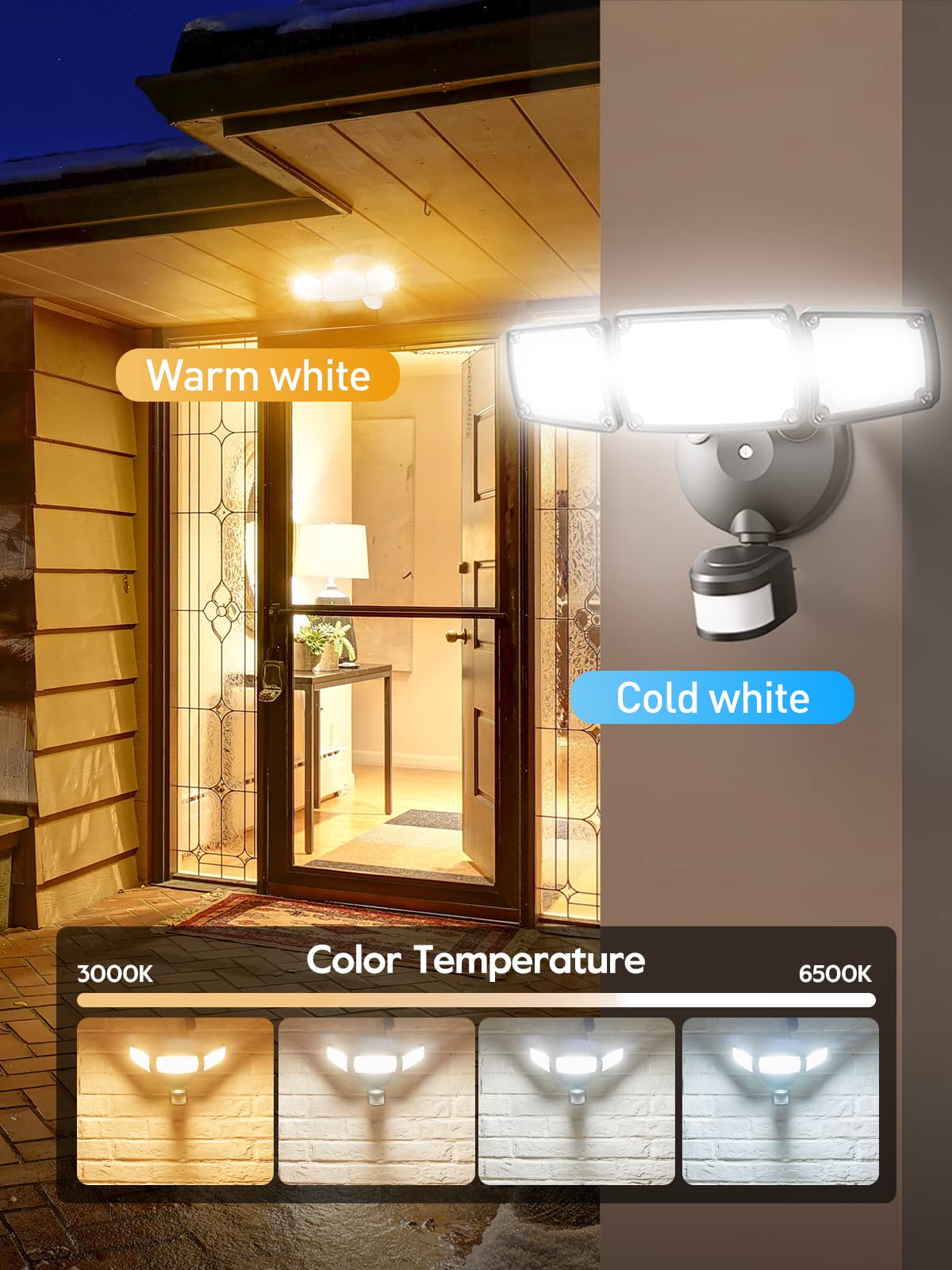 Brightown 5000LM Outdoor Motion Sensor Flood Lights - IP65 Waterproof Security Light with Remote Control, Dimmable, Dusk to Dawn Motion-Activated Lighting for Garage, Yard, Driveway, and Backyard Safety