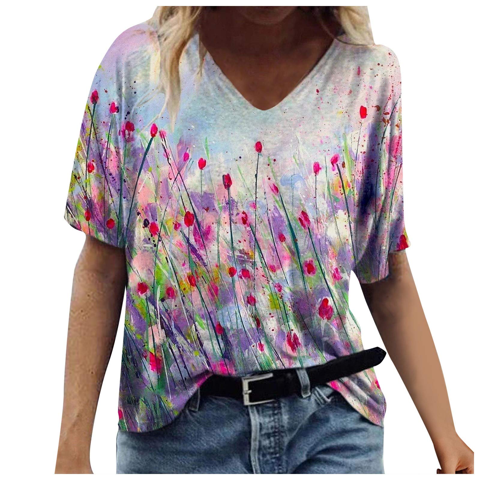 Plus Size Women's Summer T-Shirt - Vintage Casual Short Sleeve Blouse, Loose Fit Basic Tee for Workout & Dressy Occasions | Breathable Comfort Top for Office, Gym & Everyday Wear