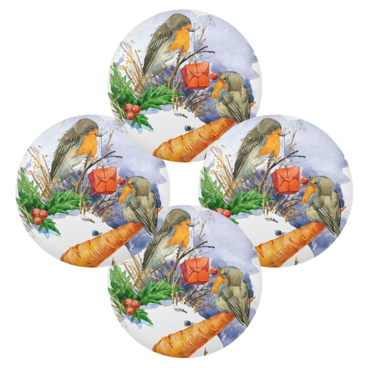 Christmas Snowman & Bird Watercolor Placemats Set - 15.4 Inch Holiday Dining Table Mats for Winter Decorations - Perfect for Christmas Dinner, Holiday Parties & Festive Home Decor
