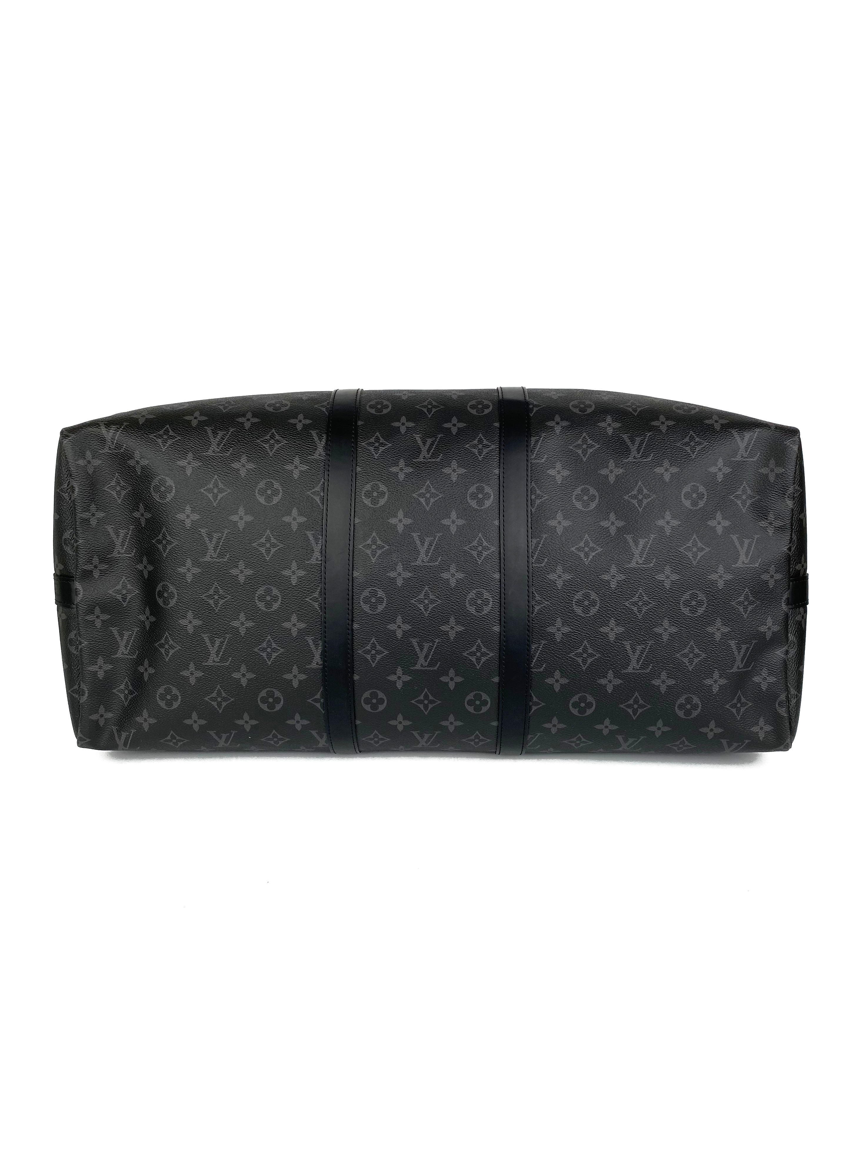 Louis Vuitton Eclipse Monogram Keepall Bandouliere 55 Travel Duffle Bag - Stylish Carry-On Luggage for Weekend Getaways & Business Trips