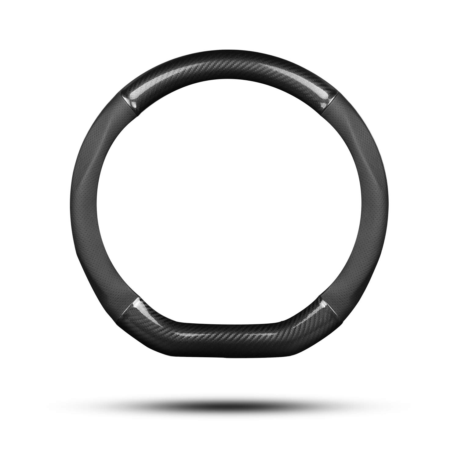 Non-Slip D-Shape Carbon Fiber & PU Leather Steering Wheel Cover - Universal Fit for 38cm(15