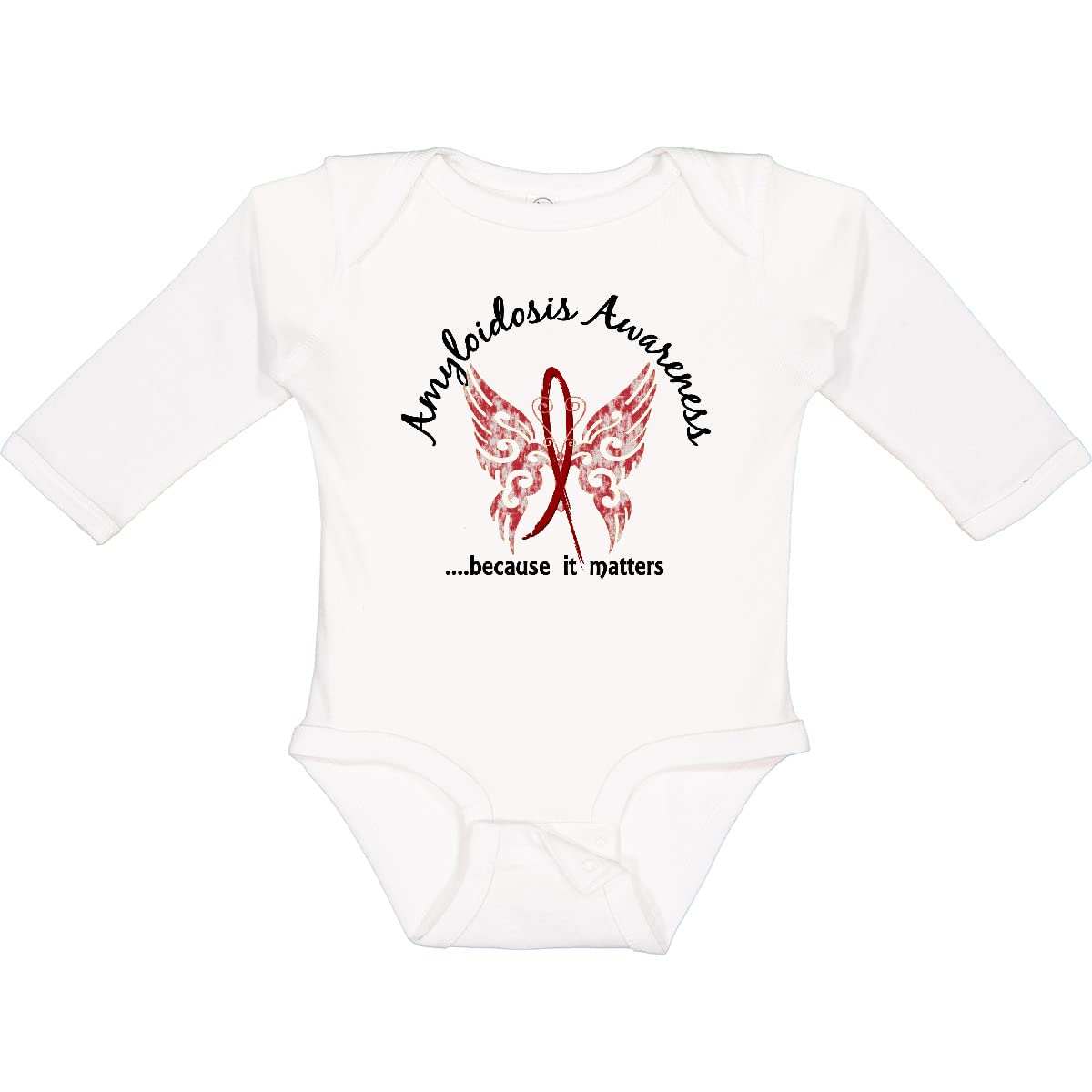 Inktastic Amyloidosis Awareness Butterfly Print 6.1 oz Long Sleeve Baby Creeper - Soft Cotton Infant Bodysuit for Boys & Girls - Perfect for Casual Wear, Awareness Events & Family Photos