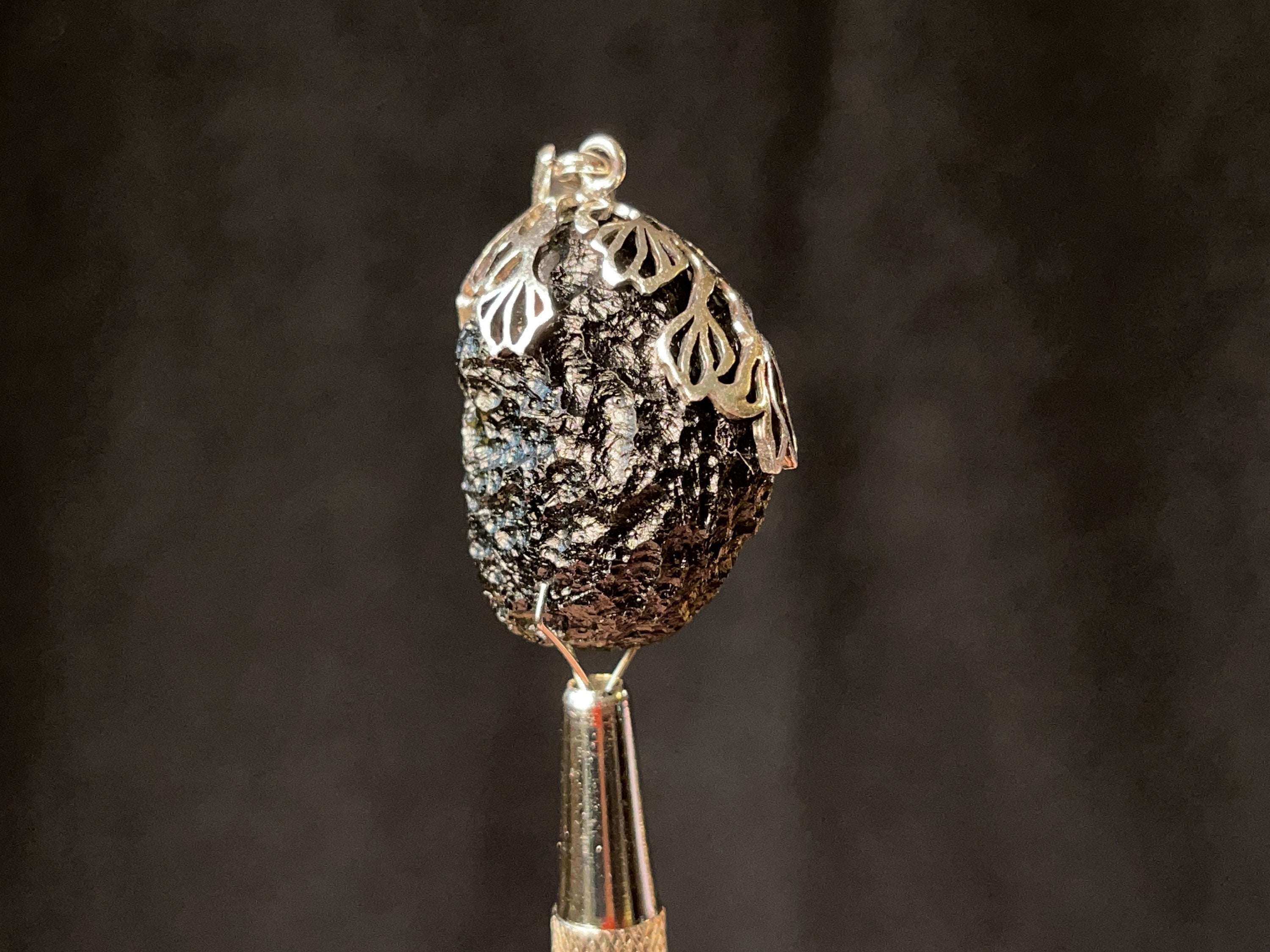 Authentic Raw Moldavite Pendant in Sterling Silver with Leaf Bail – Certified Genuine Moldavite Jewelry (44506) – Perfect for Spiritual Healing, Meditation & Energy Work