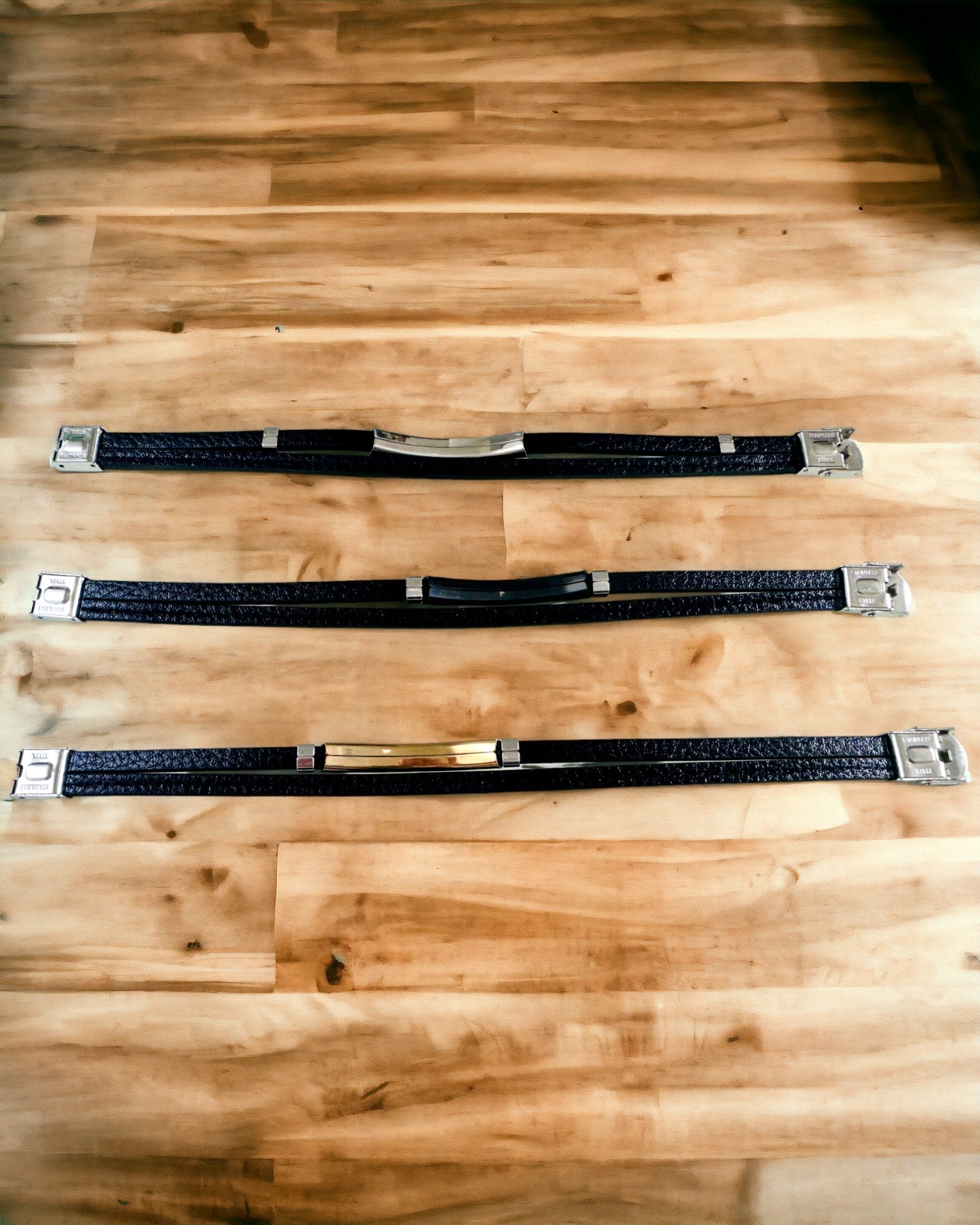 Custom Engraved PU Leather & Stainless Steel Sports Bracelet for Men - 3 Color Options | Gym, Running, Fitness & Everyday Wear