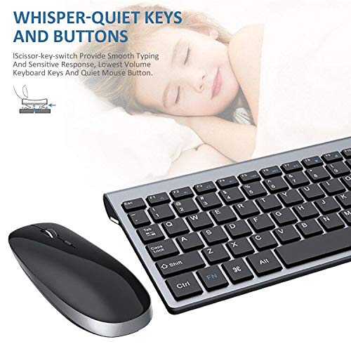 2.4G Wireless Keyboard and Mouse Combo - Ergonomic Full-Size USB Keyboard with Silent Mouse for PC, Laptop, Windows & Mac - Black & Grey - Perfect for Office, Home & Gaming Use