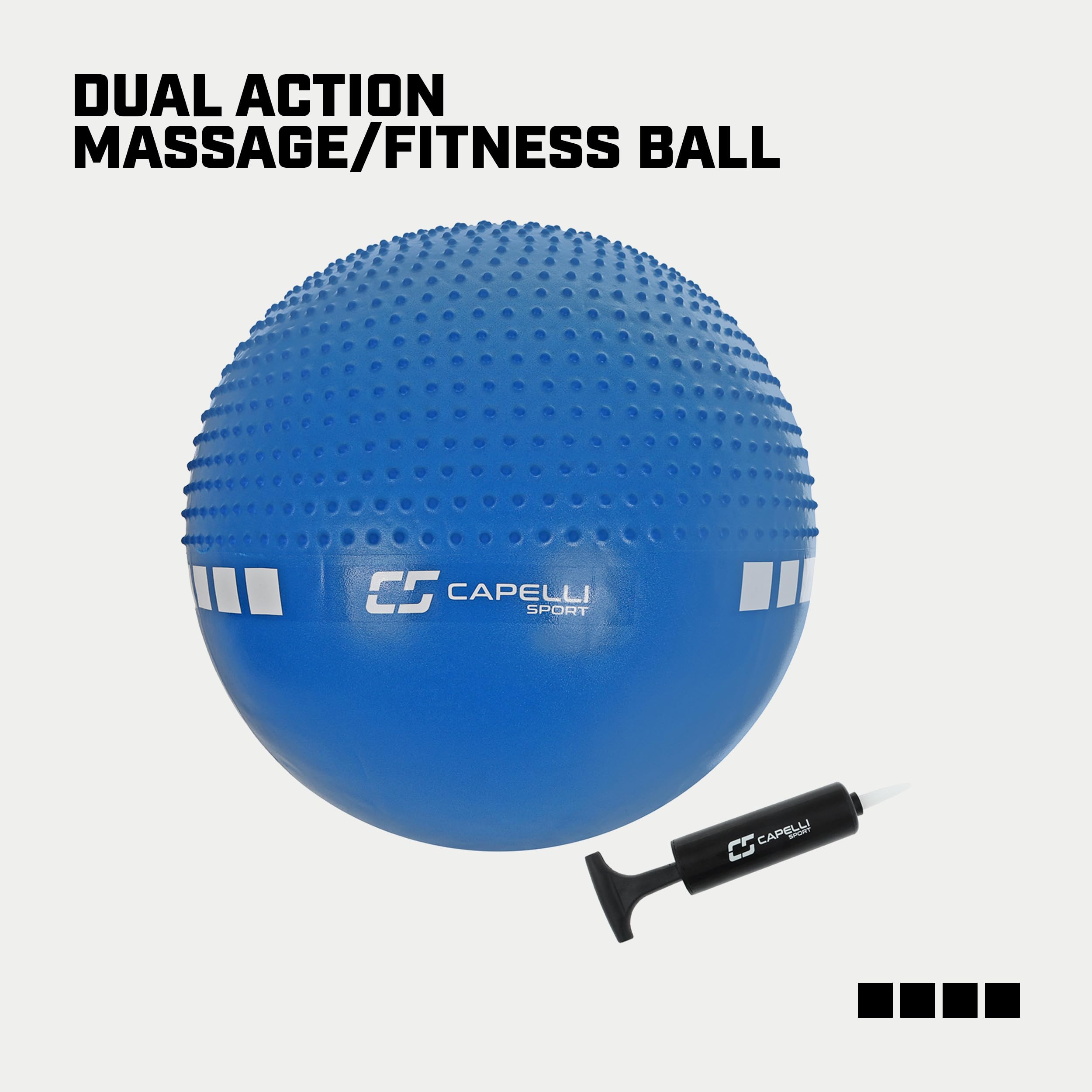 Capelli Sport Spiky Massage Ball - 2-in-1 Deep Tissue Massager & Exercise Ball with Quick Pump (Blue, 65cm) for Muscle Recovery, Yoga & Fitness Training
