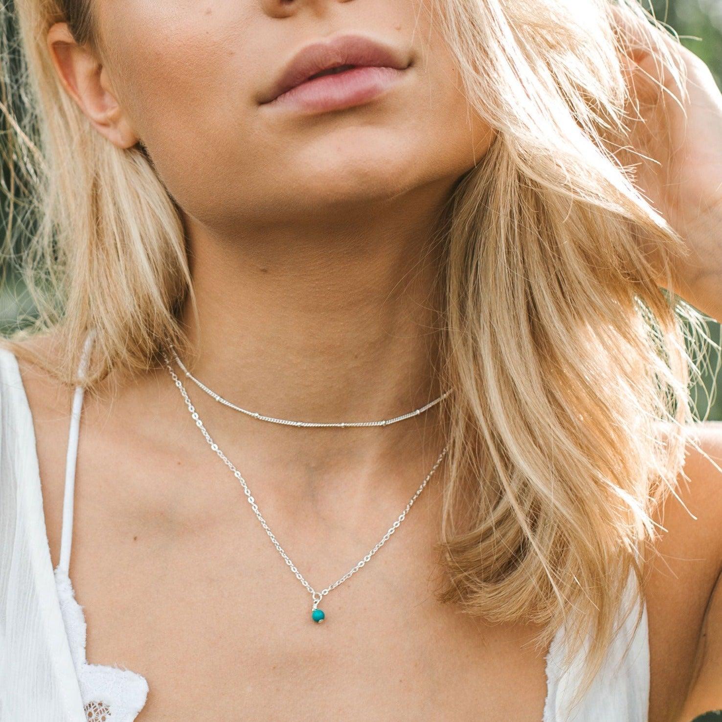 Turquoise Gemstone Layered Choker Necklace for Women | Bohemian Style Beaded Chain Jewelry | Perfect for Festivals, Weddings & Everyday Wear