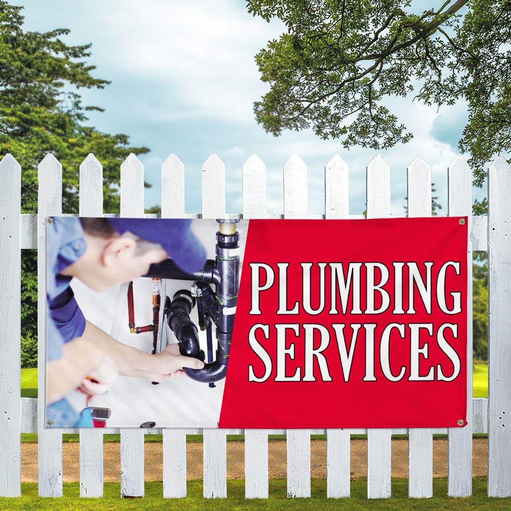 Custom Vinyl Banner for Plumbing Services - Weatherproof Outdoor Advertising Sign with 8 Grommets (48x96 Inches) - Perfect for Business Promotion, Yard Signs & Industrial Use