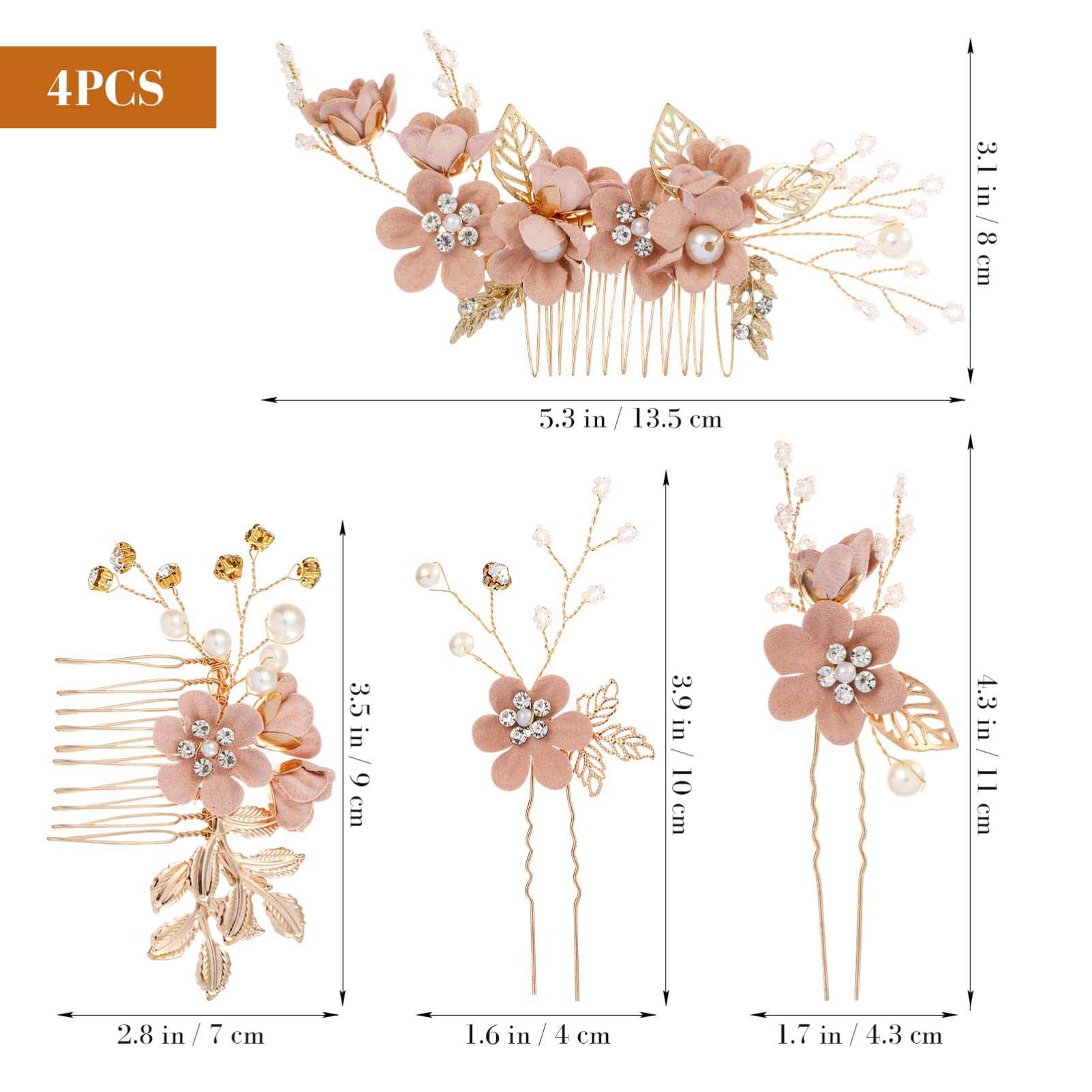 STOBOK 4pcs Bridal Hair Pins Set - Rhinestone Pearl Wedding Hair Clips & U-Shaped Combs for Bride, Bridesmaid, Women & Girls | Perfect for Weddings, Prom, Parties & Special Occasions