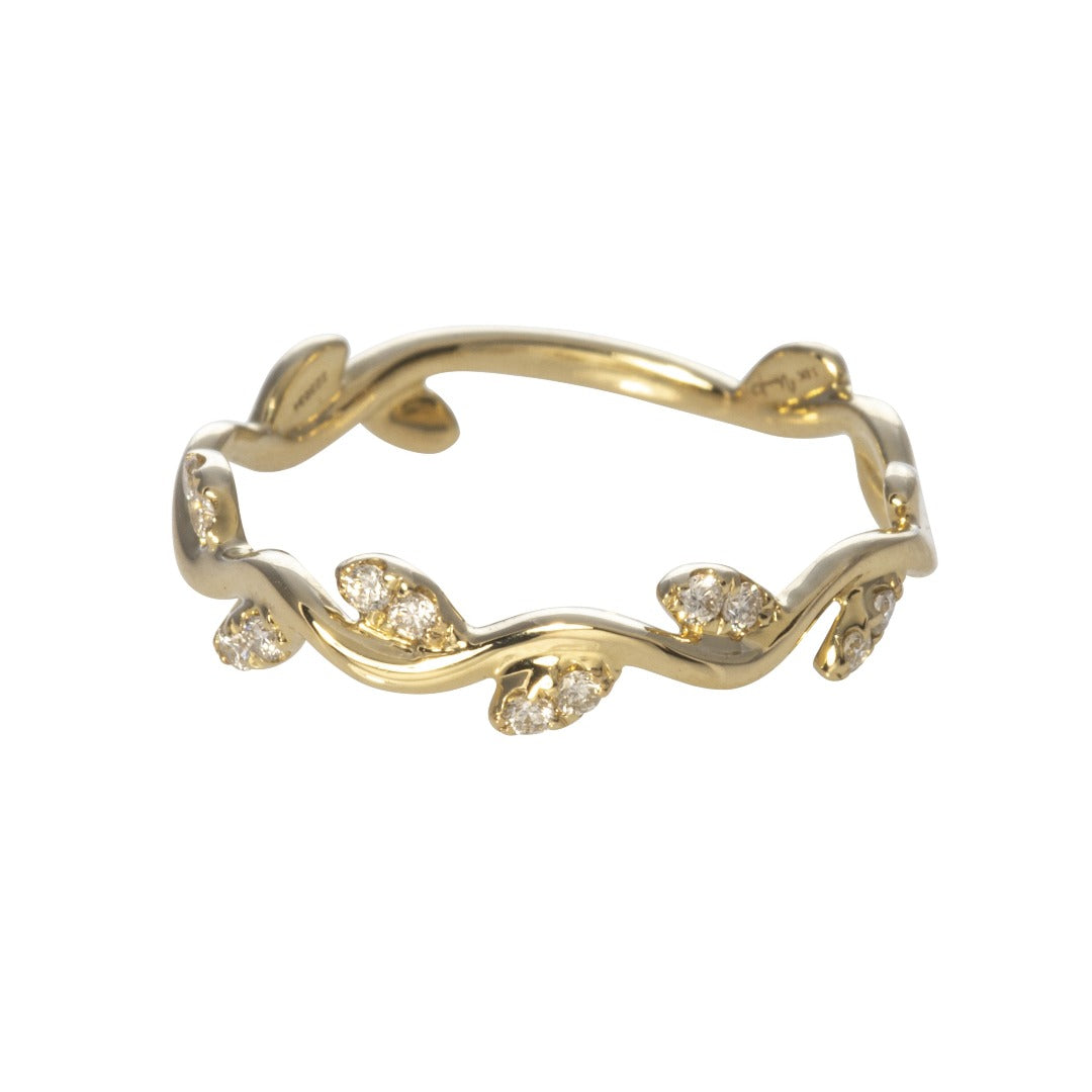 14K Yellow Gold Diamond Leaf Stackable Band Ring for Women - Perfect for Layering, Stacking, and Everyday Elegance