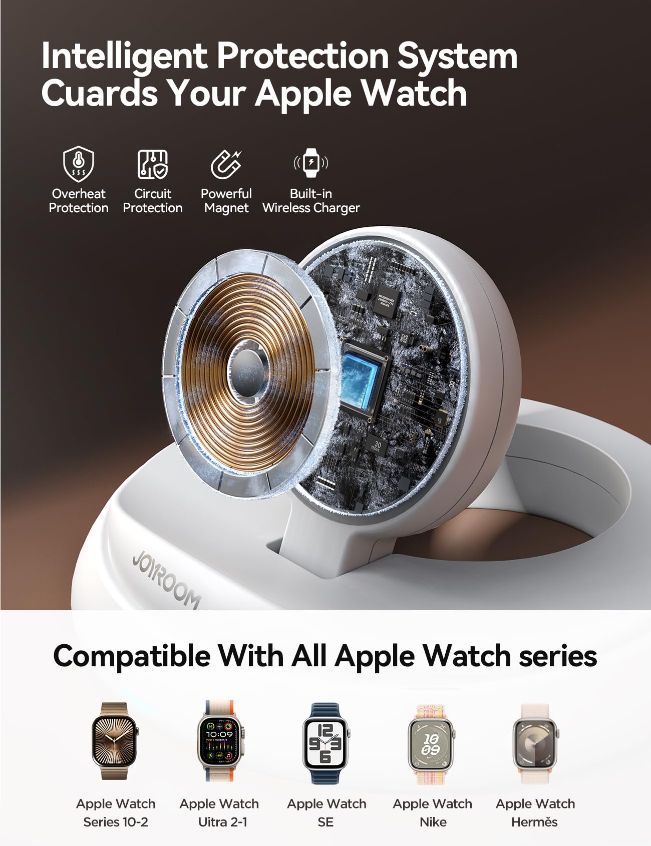JOYROOM Magnetic Apple Watch Charger Stand - Portable & Foldable Fast Charging Dock for Apple Watch Series 10/9/8/7/6/5/SE/Ultra 2 with Nightstand Mode (White) | Perfect for Travel, Office & Bedside Charging