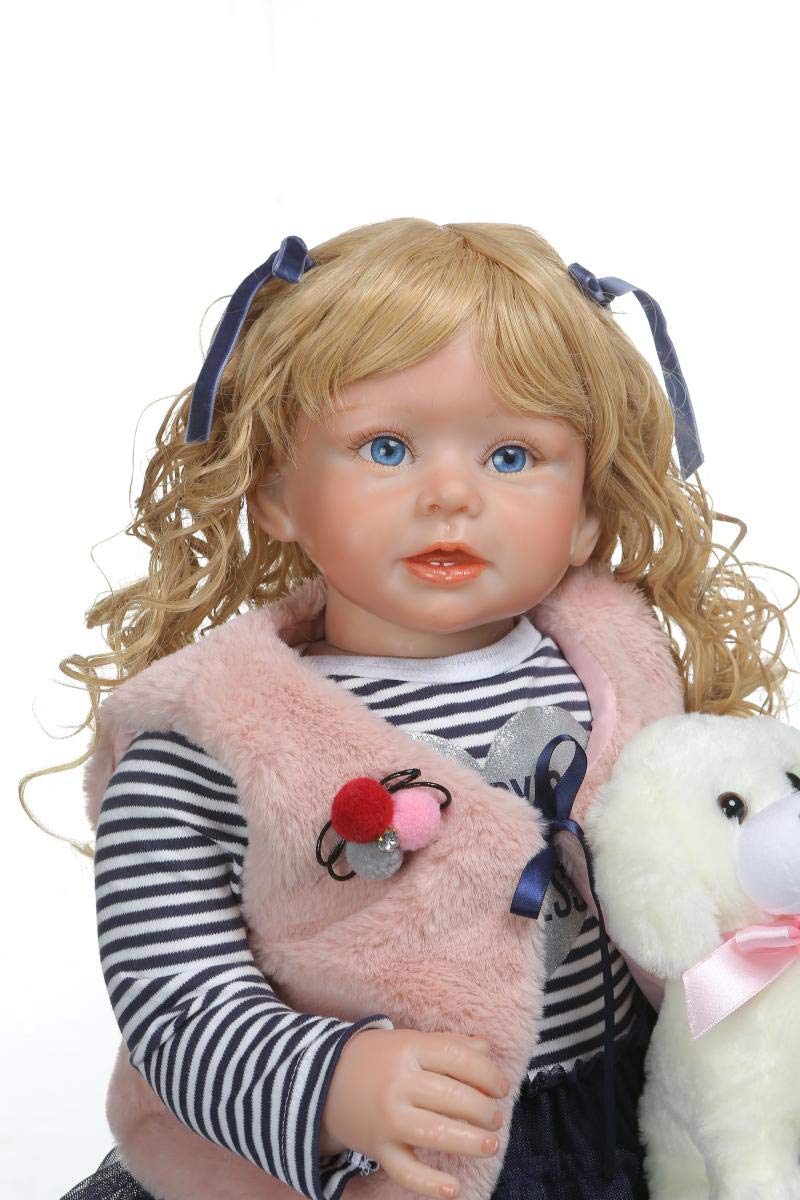 TERABITHIA 28 Inch 70cm Realistic Reborn Baby Doll with Long Curly Blonde Hair & Changeable Clothes - Lifelike Silicone Newborn Toddler Girl Doll for Collectors, Gift Giving, and Role Play