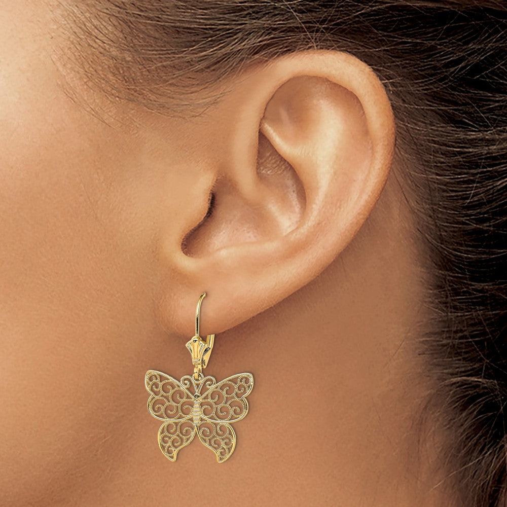 Gold Butterfly with Beaded Filigree Wings Leverback Earrings - Model TF1787 | Elegant Dangle Earrings for Women, Perfect for Weddings, Parties & Special Occasions
