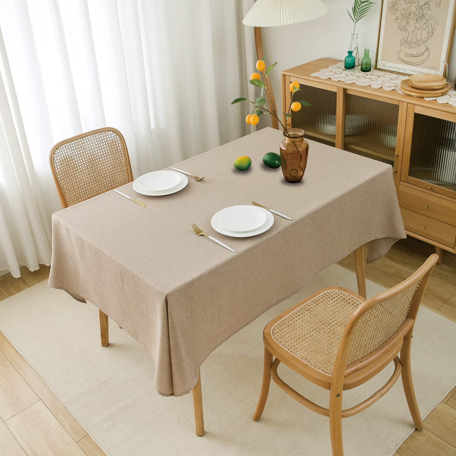 Premium 54x54 Inch Linen Tablecloth for Square Tables - Burlap Textured, Water Resistant Farmhouse Style Table Cover for Dining, Kitchen, and Card Games - Perfect for Rustic Weddings, Dinner Parties, and Home Decor