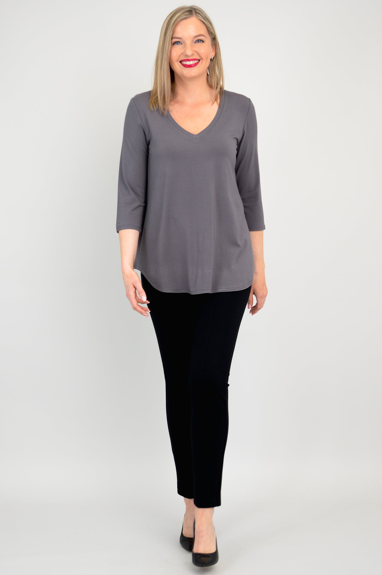 Jackie 3/4 Sleeve Bamboo Top - Charcoal Gray | Soft & Breathable Women's Shirt for Yoga, Travel & Casual Wear