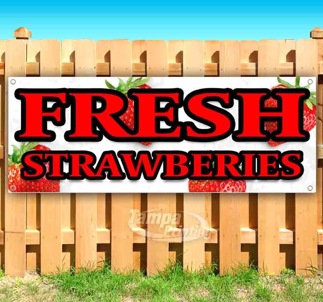 Fresh Strawberries Banner 13 oz - Heavy-Duty Vinyl Single-Sided Sign with Metal Grommets | Durable Non-Fabric Material | Perfect for Farmers Markets, Grocery Stores & Fruit Stands